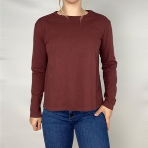 NUUDS Vintage Cotton Long‎ Sleeve Everyday T-Shirt in Black Cherry Relaxed
